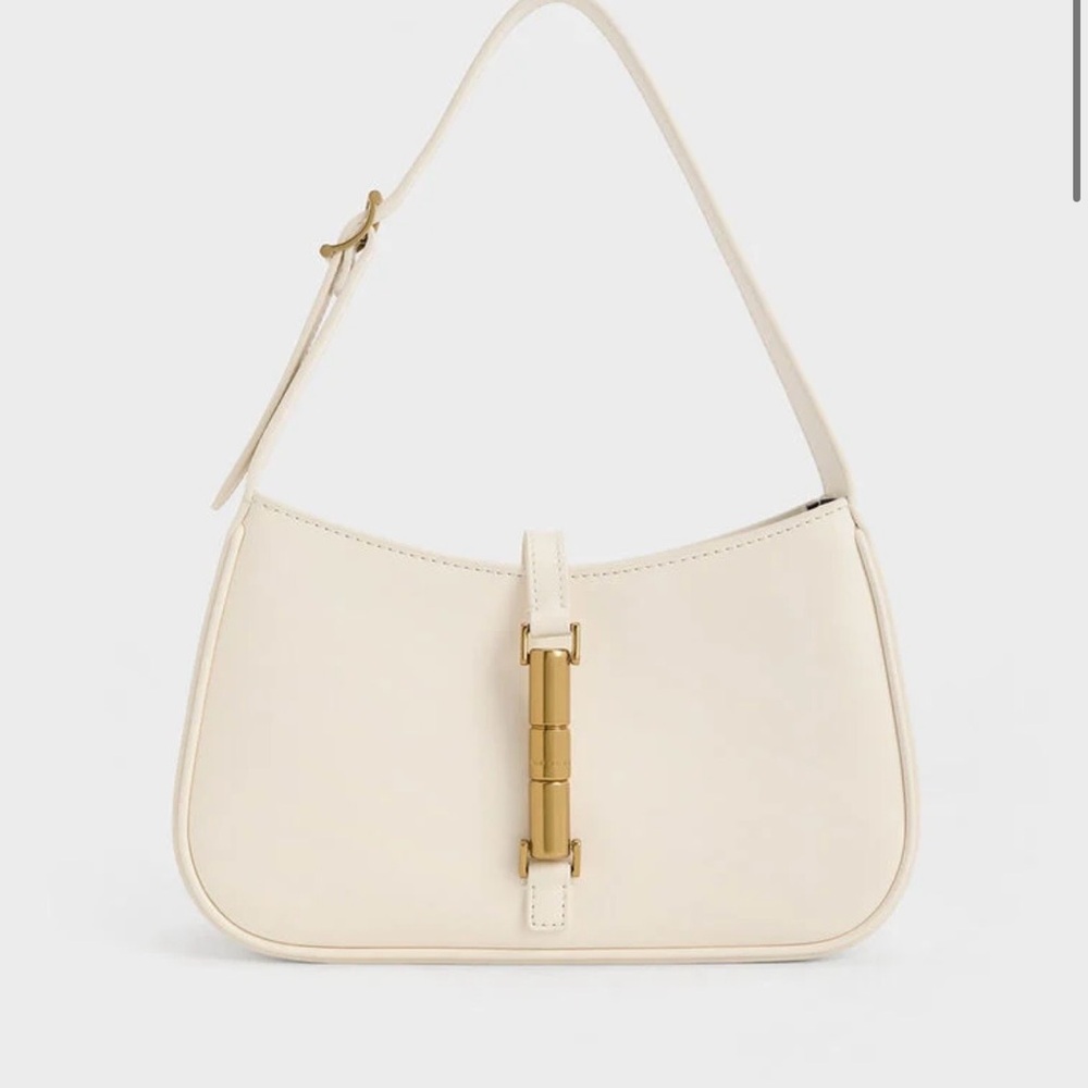 Charles & Keith Cream Shoulder Bag with Gold Hardware